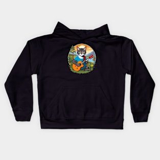 Cat Guitar Mountain Kids Hoodie